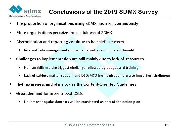 Conclusions of the 2019 SDMX Survey § The proportion of organisations using SDMX has