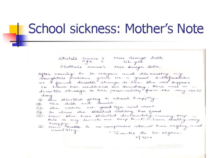 School sickness: Mother’s Note 