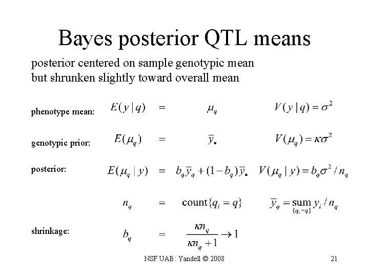 Bayes posterior QTL means posterior centered on sample genotypic mean but shrunken slightly toward