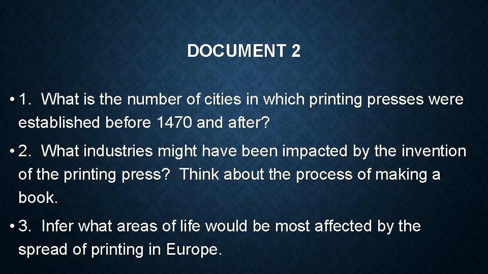 DOCUMENT 2 • 1. What is the number of cities in which printing presses