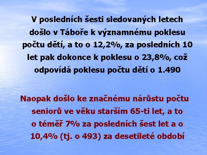 V posledních šesti sledovaných letech došlo v Táboře k významnému poklesu počtu dětí, a