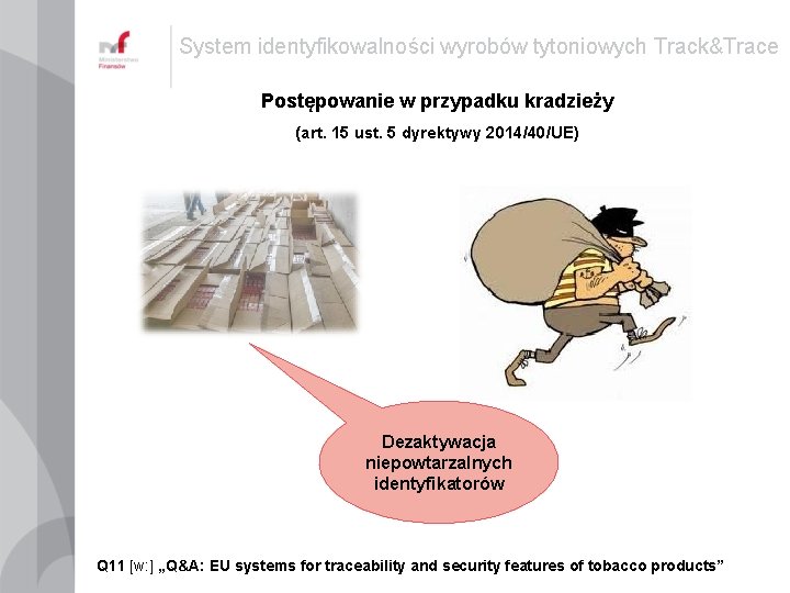 System identyfikowalności wyrobów tytoniowych Track&Trace Postępowanie w przypadku kradzieży (art. 15 ust. 5 dyrektywy