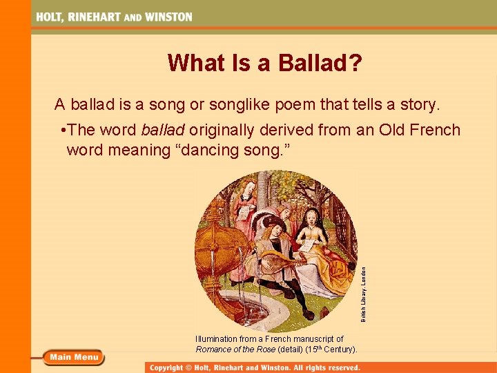 What Is a Ballad? A ballad is a song or songlike poem that tells