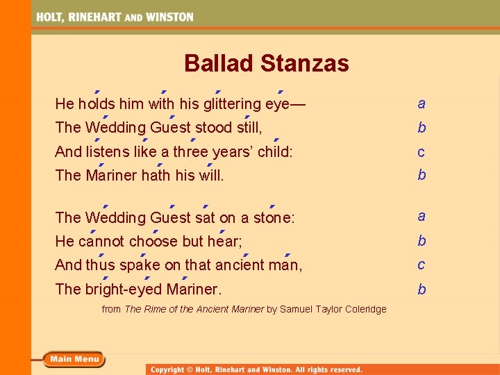 Ballad Stanzas ´ ´ He holds him with his glittering eye— a The Wedding