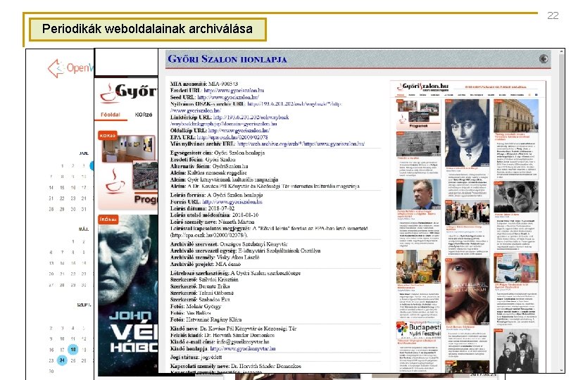 22 Periodikák weboldalainak archiválása 