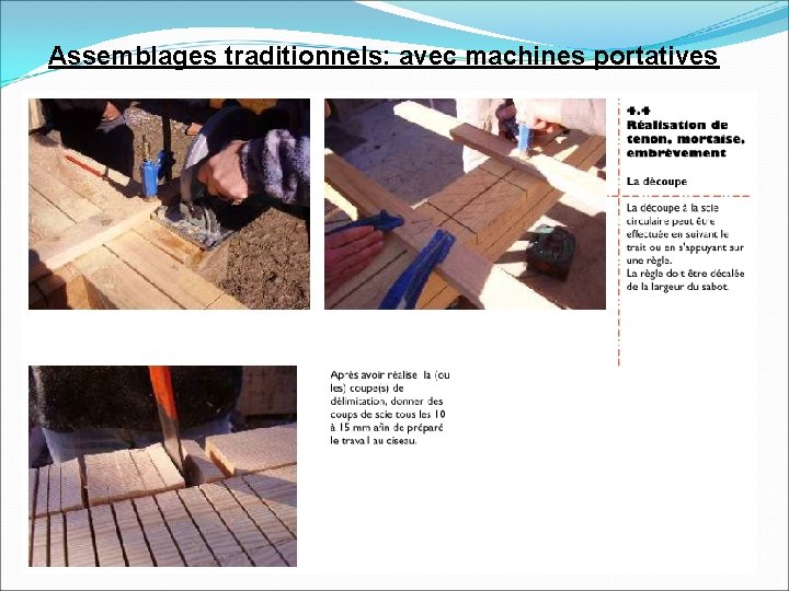 Assemblages traditionnels: avec machines portatives 