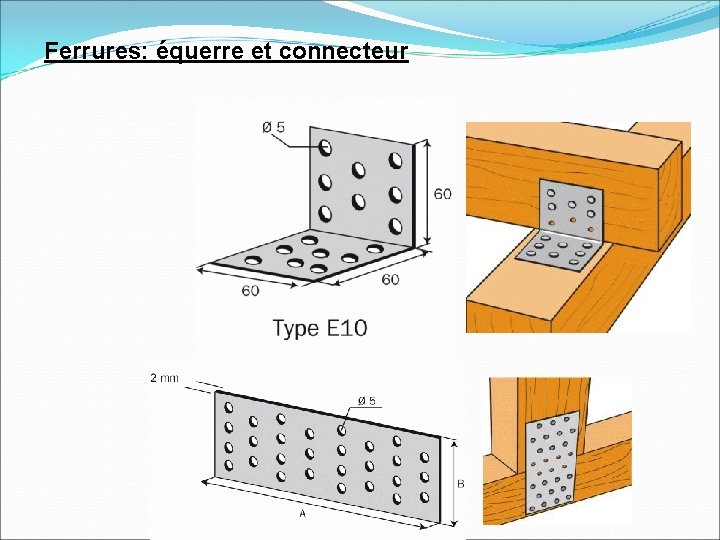 Ferrures: équerre et connecteur 