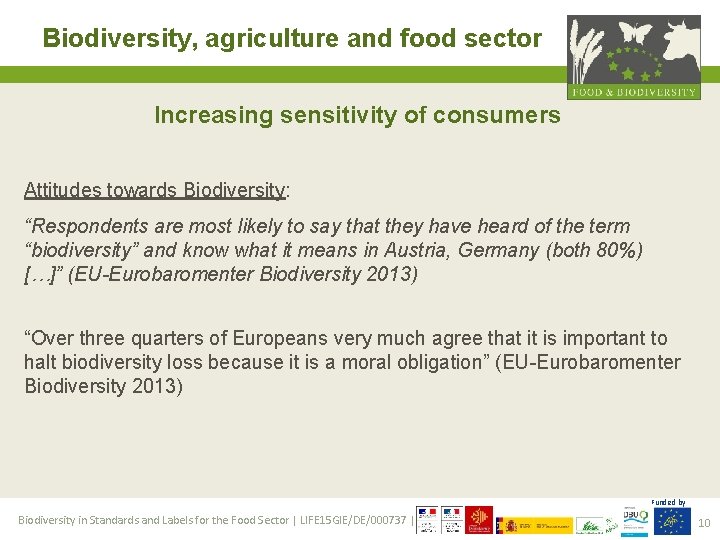 Biodiversity, agriculture and food sector Increasing sensitivity of consumers Attitudes towards Biodiversity: “Respondents are