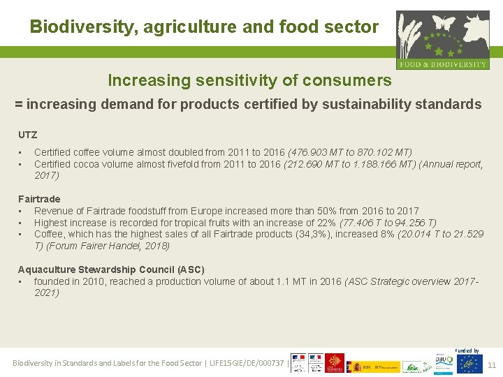 Biodiversity, agriculture and food sector Increasing sensitivity of consumers = increasing demand for products