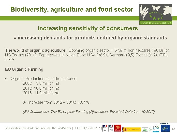 Biodiversity, agriculture and food sector Increasing sensitivity of consumers = increasing demands for products