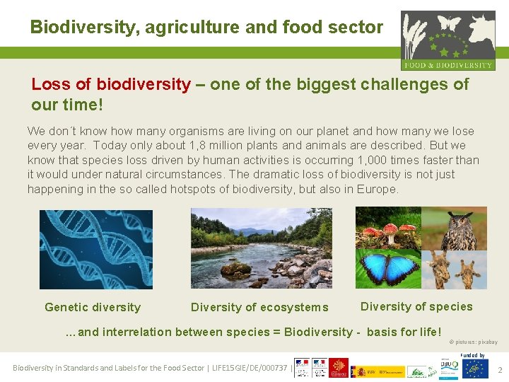 Biodiversity, agriculture and food sector Loss of biodiversity – one of the biggest challenges