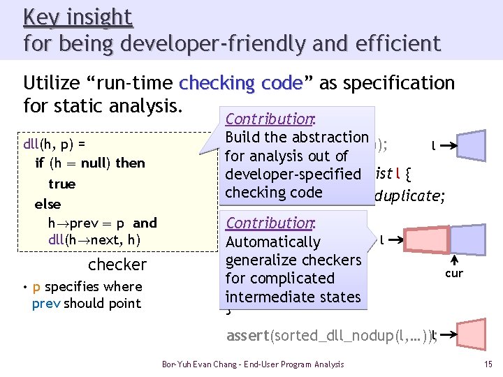 Key insight for being developer-friendly and efficient Utilize “run-time checking code” code as specification