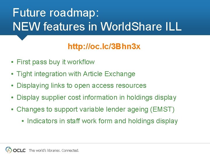 Future roadmap: NEW features in World. Share ILL http: //oc. lc/3 Bhn 3 x