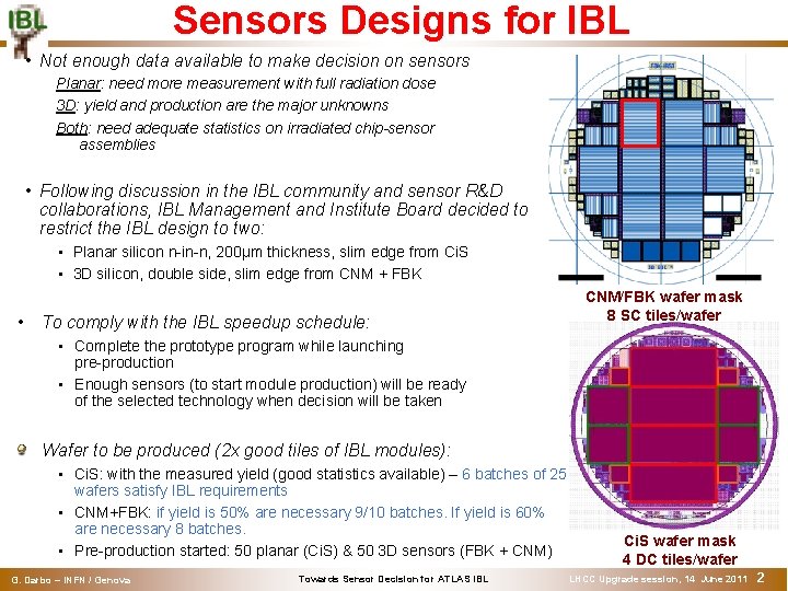 Sensors Designs for IBL • Not enough data available to make decision on sensors