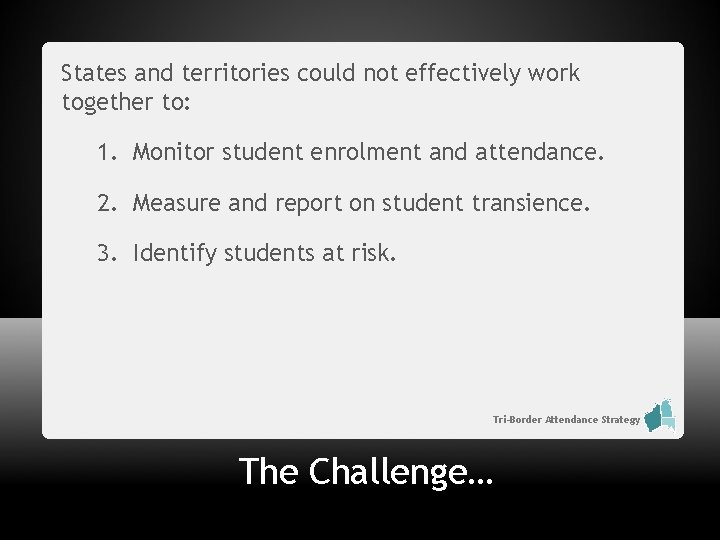 States and territories could not effectively work together to: 1. Monitor student enrolment and