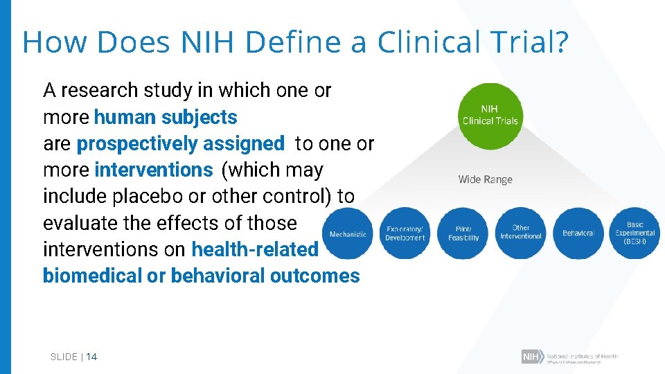 How Does NIH Define a Clinical Trial? A research study in which one or