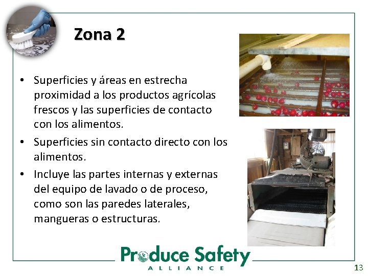 Zona 2 • Superficies y áreas en estrecha proximidad a los productos agrícolas frescos