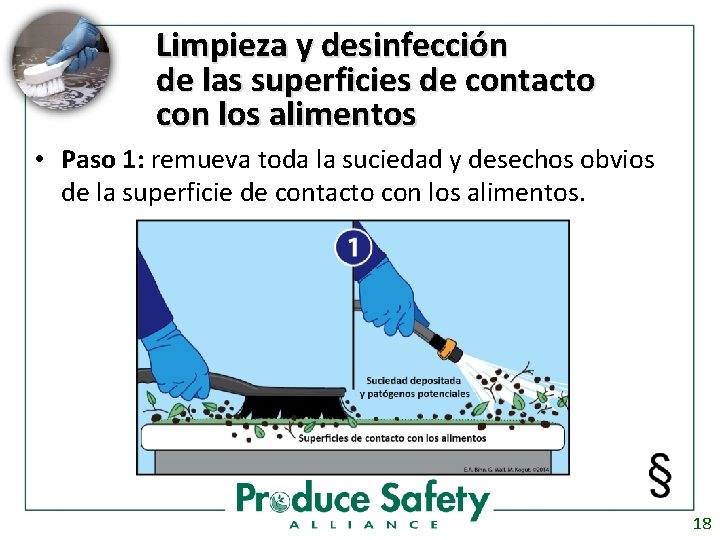 Limpieza y desinfección de las superficies de contacto con los alimentos • Paso 1: