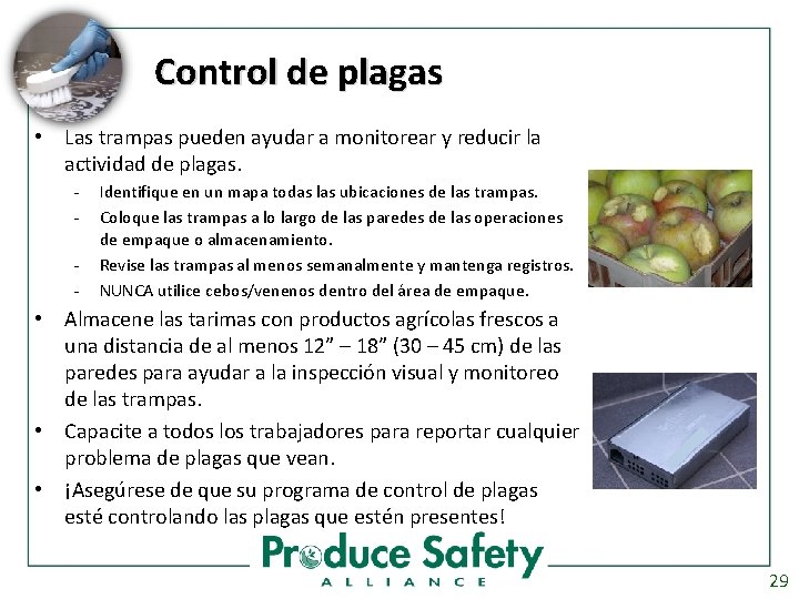 Control de plagas • Las trampas pueden ayudar a monitorear y reducir la actividad