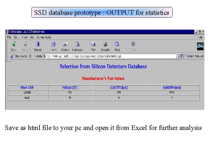 SSD database prototype : OUTPUT for statistics Save as html file to your pc SSD database prototype : OUTPUT for statistics Save as html file to your pc