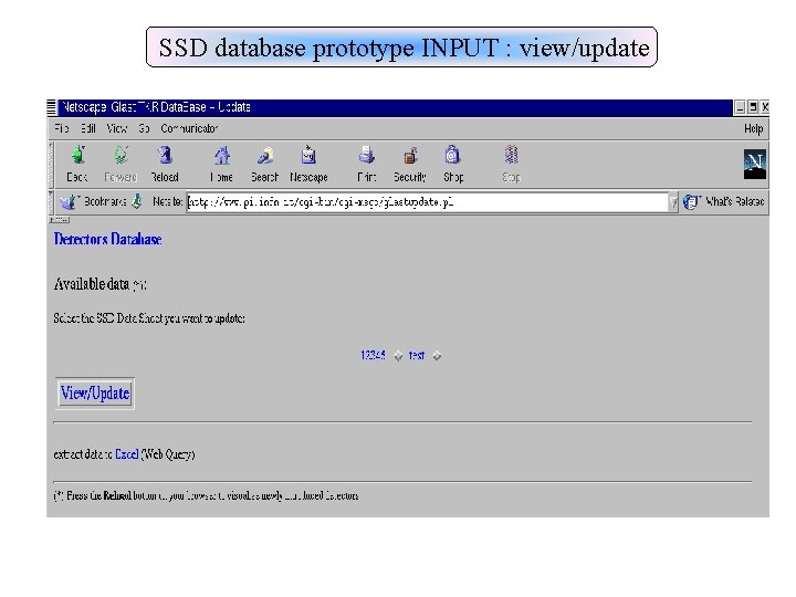 SSD database prototype INPUT : view/update SSD database prototype INPUT : view/update