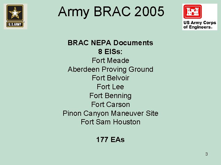 Army BRAC 2005 BRAC NEPA Documents 8 EISs: Fort Meade Aberdeen Proving Ground Fort