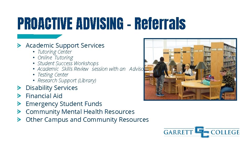 PROACTIVE ADVISING - Referrals Academic Support Services • • • Tutoring Center Online Tutoring