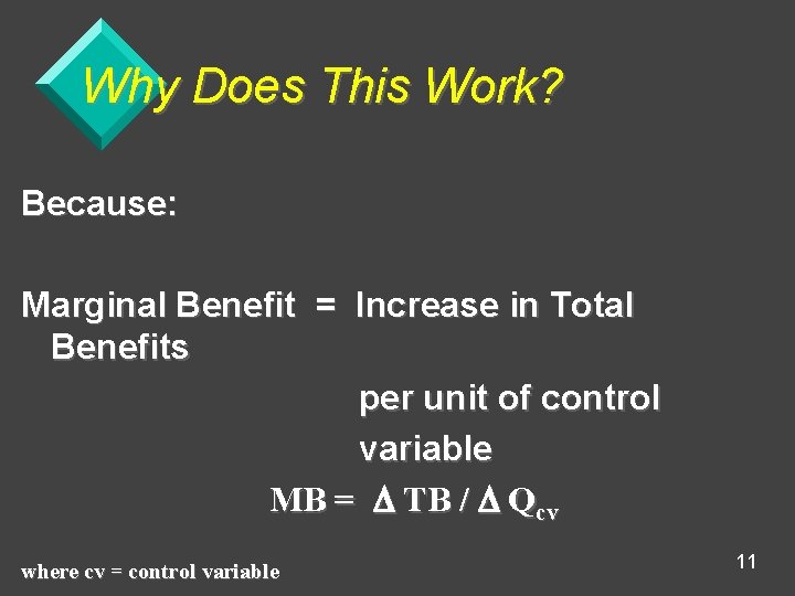 Why Does This Work? Because: Marginal Benefit = Increase in Total Benefits per unit