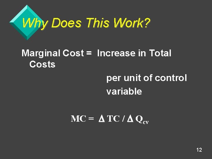 Why Does This Work? Marginal Cost = Increase in Total Costs per unit of