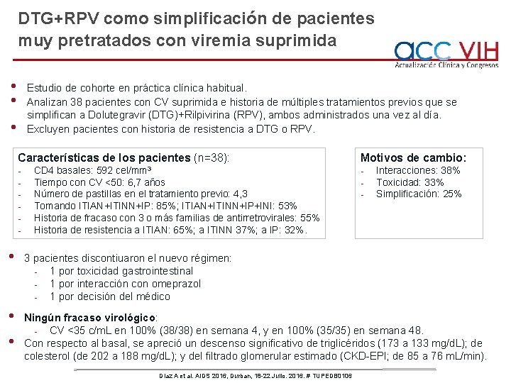 DTG+RPV como simplificación de pacientes muy pretratados con viremia suprimida • • Estudio de