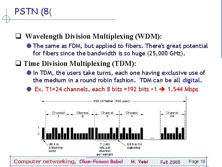 PSTN (8( q Wavelength Division Multiplexing (WDM): ¥ The same as FDM, but applied