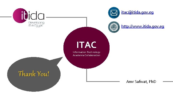 itac@itida. gov. eg http: //www. itida. gov. eg ITAC Information Technology Academia Collaboration Thank