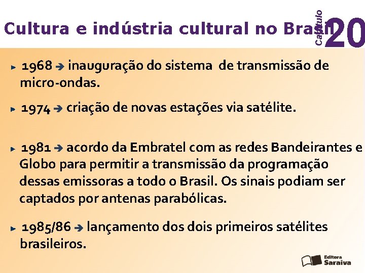 Capítulo 20 Cultura e indústria cultural no Brasil 1968 inauguração do sistema de transmissão