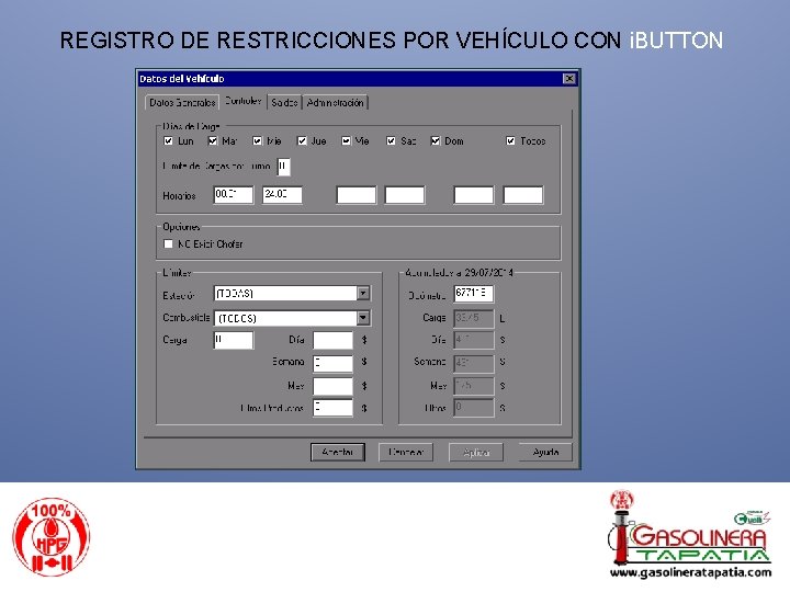 REGISTRO DE RESTRICCIONES POR VEHÍCULO CON i. BUTTON 