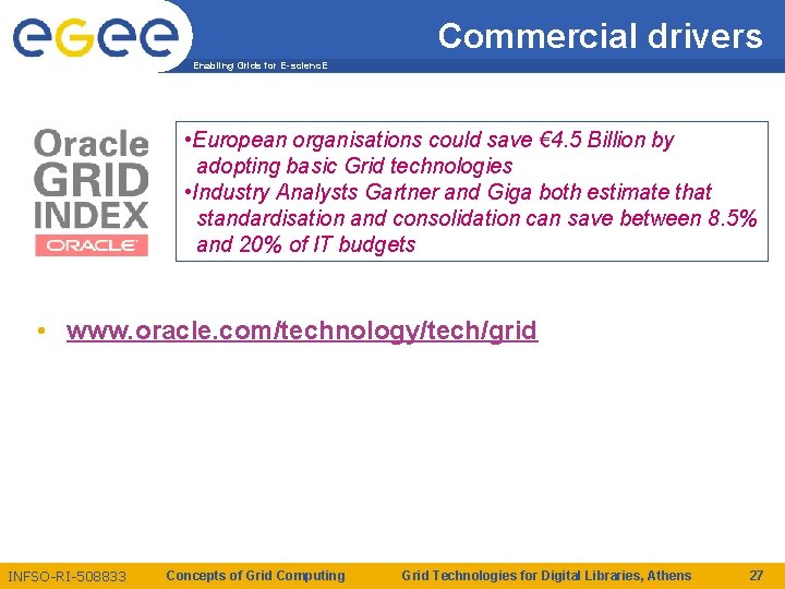 Commercial drivers Enabling Grids for E-scienc. E • European organisations could save € 4. Commercial drivers Enabling Grids for E-scienc. E • European organisations could save € 4.