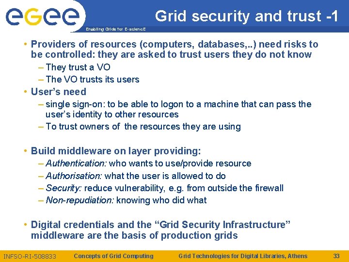 Grid security and trust -1 Enabling Grids for E-scienc. E • Providers of resources Grid security and trust -1 Enabling Grids for E-scienc. E • Providers of resources