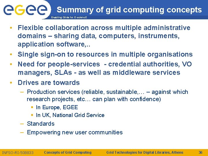 Summary of grid computing concepts Enabling Grids for E-scienc. E • Flexible collaboration across Summary of grid computing concepts Enabling Grids for E-scienc. E • Flexible collaboration across