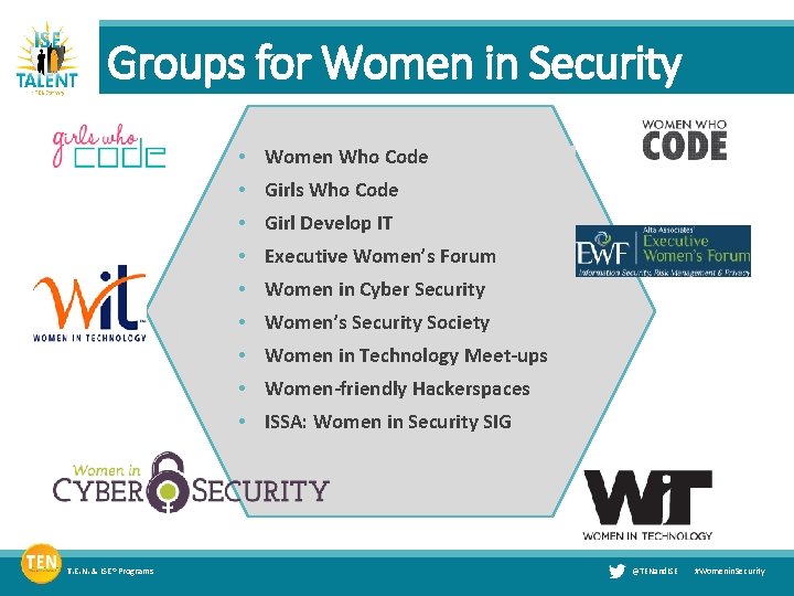 Groups for Women in Security • Women Who Code • Girls Who Code •