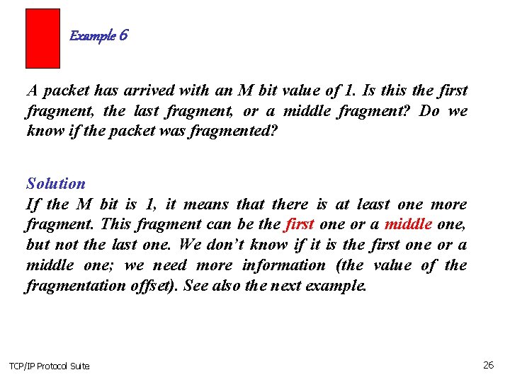 Example 6 A packet has arrived with an M bit value of 1. Is