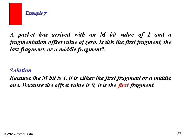 Example 7 A packet has arrived with an M bit value of 1 and
