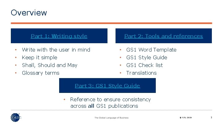 Overview Part 1: Writing style Part 2: Tools and references • Write with the