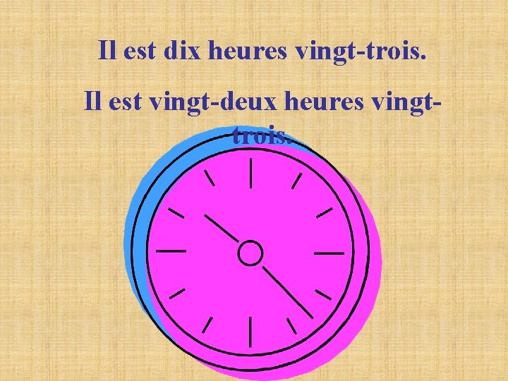 Il est dix heures vingt-trois. Il est vingt-deux heures vingttrois. 