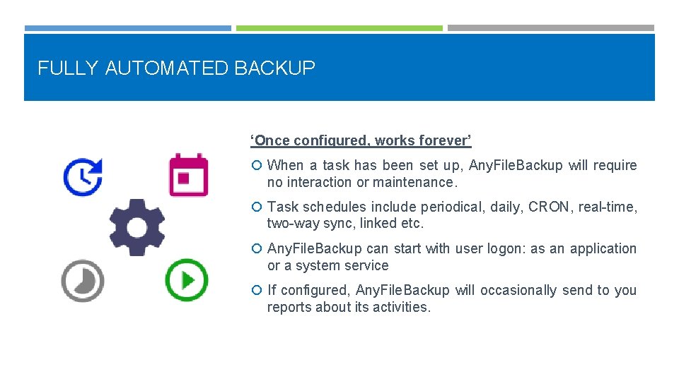 FULLY AUTOMATED BACKUP ‘Once configured, works forever’ When a task has been set up,