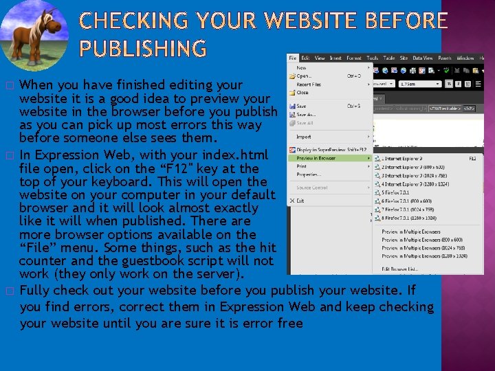 When you have finished editing your website it is a good idea to preview