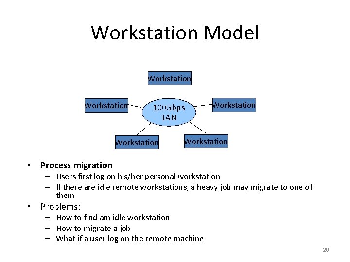 Workstation Model Workstation 100 Gbps LAN Workstation • Process migration – Users first log