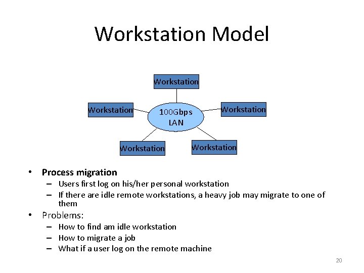Workstation Model Workstation 100 Gbps LAN Workstation • Process migration – Users first log Workstation Model Workstation 100 Gbps LAN Workstation • Process migration – Users first log