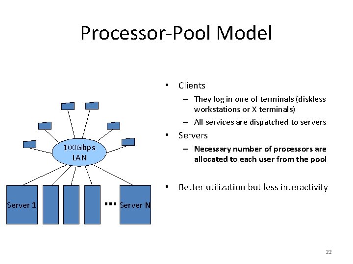 Processor-Pool Model • Clients – They log in one of terminals (diskless workstations or Processor-Pool Model • Clients – They log in one of terminals (diskless workstations or