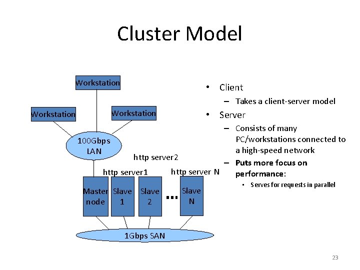 Cluster Model Workstation • Client – Takes a client-server model Workstation • Server –