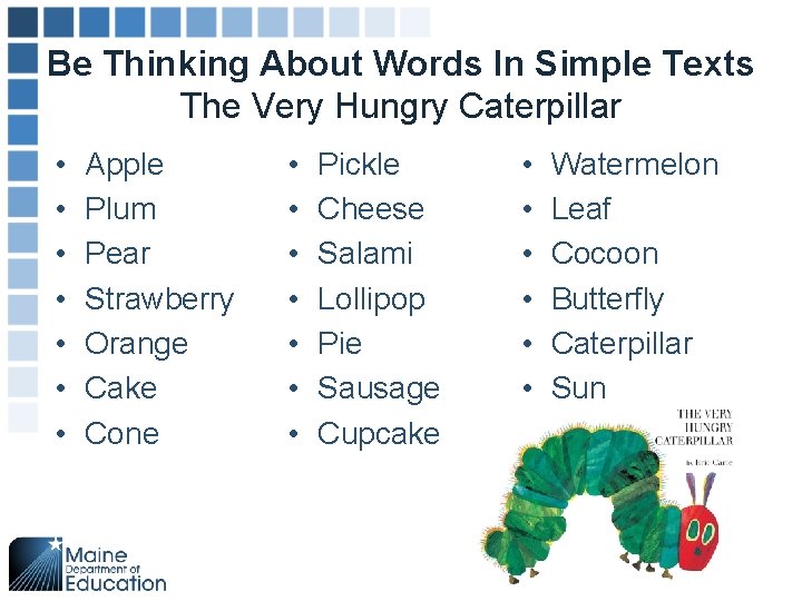 Be Thinking About Words In Simple Texts The Very Hungry Caterpillar • • Apple
