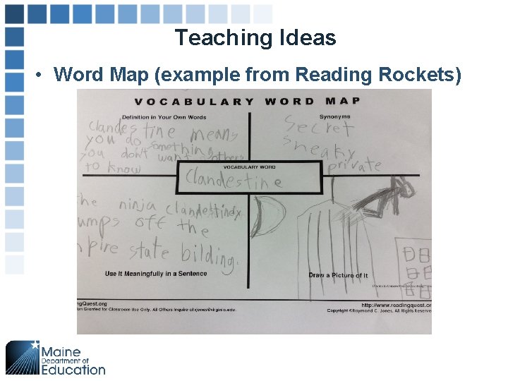 Teaching Ideas • Word Map (example from Reading Rockets) 